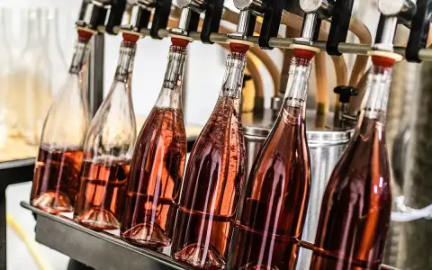 Butelki z różowym winem napełniane są automatycznie. Zastanawiasz się, po jakim czasie można pić wino własnej roboty?