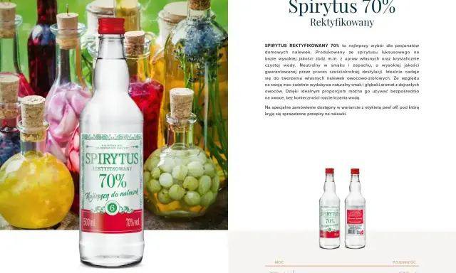Butelka spirytusu 70% na tle innych nalewek. Idealny do domowych nalewek, bo wódka do spirytusu czy spirytus do wódki? Ten jest do nalewek!