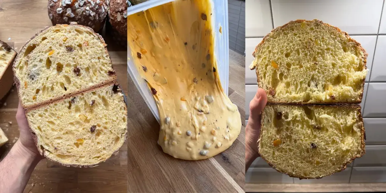 Włochy panettone przepis: puszyste ciasto z bakaliami, gotowe do pieczenia.