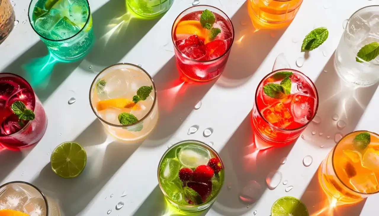 Kolorowe drinki z Żabki, z owocami i miętą, kuszą orzeźwieniem. Idealne na letnie popołudnie.